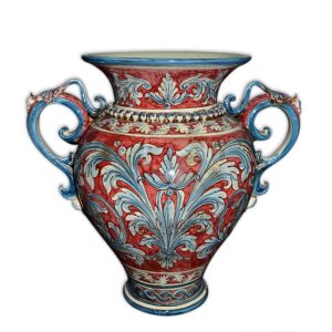 Vaso anfora h 40 ornato blu/bordeaux