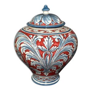 Potiche h 35 ornato blu/bordeaux