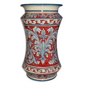 Vaso albarello h 35 ornato blu/bordeaux