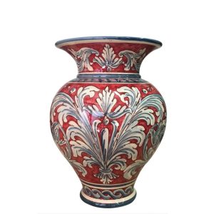 Vaso collo alto h 30 ornato blu/bordeaux