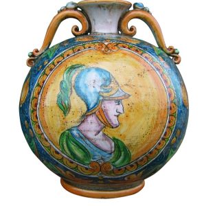 Vaso palla c/manici h 32 ornato calatino c/figurato