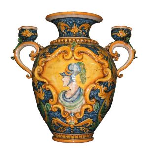 Vaso anfora h 40 c/manici portacandela c/greca rilievo ornato calatino c/figurato