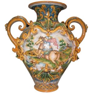 Vaso anfora h 40 c/greca rilievo ornato calatino c/cavaliere