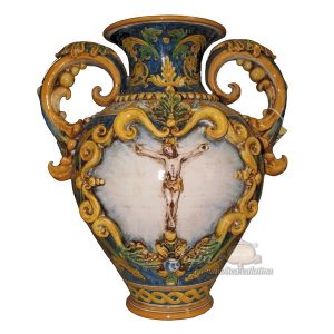 Vaso anfora h 40 c/greca rilievo ornato calatino c/cristo rilievo