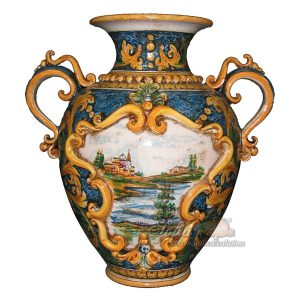 Vaso anfora h 40 c/greca rilievo ornato calatino c/paesaggio