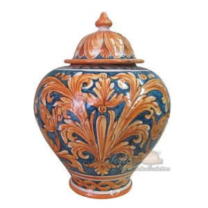 Potiche h 35 ornato fondo blu