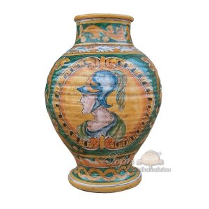 Vaso boccia h 35 ornato fondo verde c/figurato