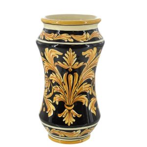 Vaso albarello h 25 ornato fondo nero