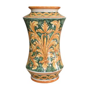 Vaso albarello h 35 ornato fondo verde
