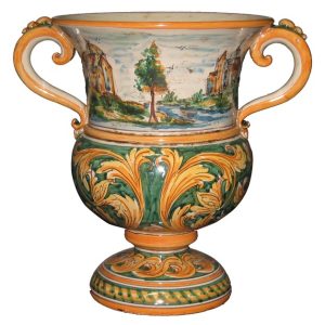 Vaso portaspumante h 27 ornato fondo verde c/paesaggio