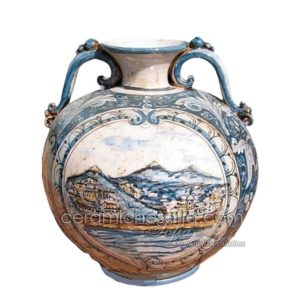 Vaso palla c/manici h 32 ornato mono blu c/paesaggio