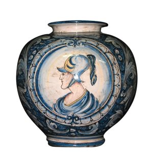 Vaso palla h 35 ornato mono blu c/figurato