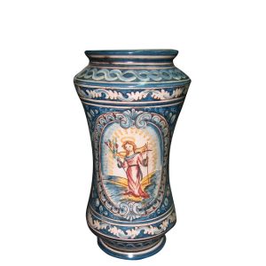 Vaso albarello h 25 ornato mono blu c/angelo