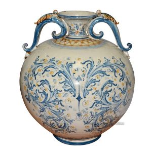 Vaso palla c/manici h 32 s. d'arte blu/arancio