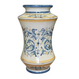 Vaso albarello h 40 s. d'arte blu/arancio