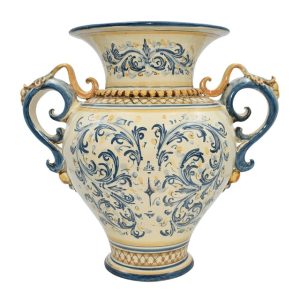 Vaso anfora h 40 s. d'arte blu/arancio
