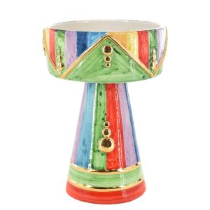 Vaso a coppa retto c/piede h 27 white & color oro