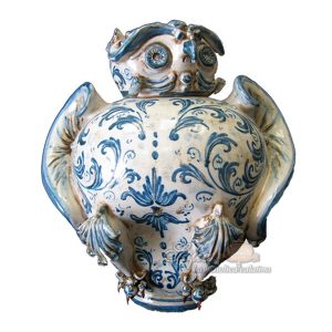 Gufo potiche medio applicato h 30 s. d'arte mono blu
