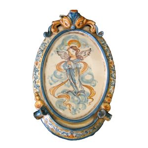 Ovale verticale piccolo c/angelo 14x22 blu/arancio