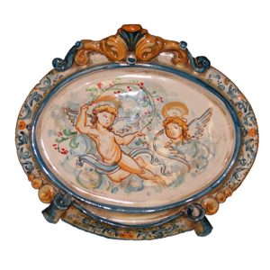 Ovale orizzontale piccolo c/angeli 20x16 blu/arancio