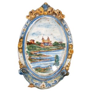 Ovale verticale medio c/paesaggio 20x30 blu/arancio