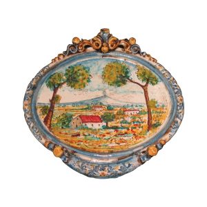 Ovale orizzontale medio c/paesaggio 23x25 blu/arancio