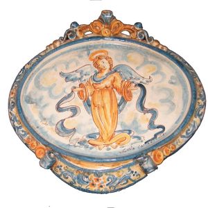 Ovale orizzontale medio c/angelo 23x25 blu/arancio