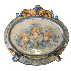 Ovale orizzontale piccolo c/3 angeli 20x16 blu/arancio