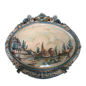 Ovale orizzontale piccolo c/paesaggio 20x16 mono blu