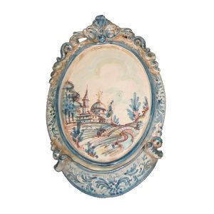 Ovale verticale grande c/paesaggio 32x50 mono blu