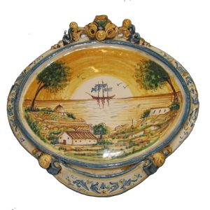 Ovale orizzontale medio c/veliero 23x25 blu/arancio