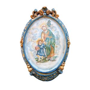 Ovale verticale medio san giuseppe c/gesù 20x30 blu/arancio