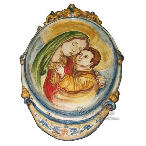 Ovale verticale medio madonna maria 20x30 blu/arancio