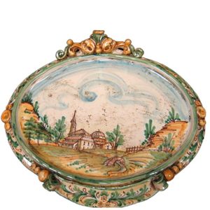 Ovale orizzontale piccolo c/paesaggio 20x16 verde/arancio