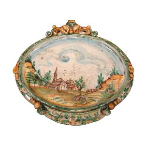 Ovale orizzontale medio c/paesaggio 23x25 verde/arancio