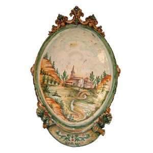 Ovale verticale grande c/paesaggio 32x50 verde/arancio