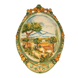 Ovale verticale grande c/paesaggio 32x50 verde/arancio