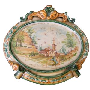 Ovale orizzontale medio c/paesaggio 23x25 verde/arancio