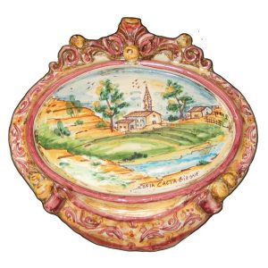Ovale orizzontale grande c/paesaggio 42x40 s. d'arte bordeaux/arancio