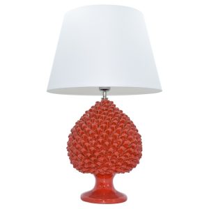 Lume pigna artigianale h 35 rosso fuoco (h65 c/paralume Ø40)