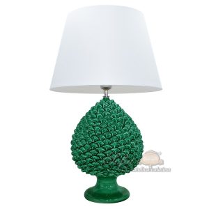 Lume pigna artigianale h 35 verde smeraldo (h65 c/paralume Ø40)