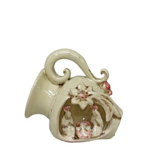 Natività mini giara h 10 linea avorio c/palline bordeaux