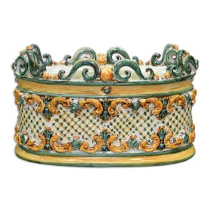 Cassetta ovale c/ghirigori 33x20 plastico sofia verde/arancio