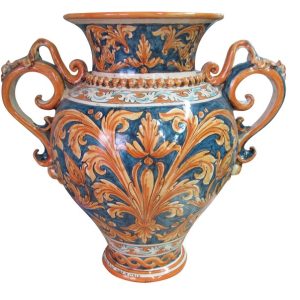 Vaso anfora h 40 ornato fondo blu