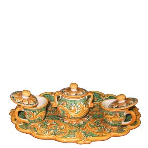 Set da Cucina 2 tazze + zuccheriera c/piattino 33x30 ornato fondo verde