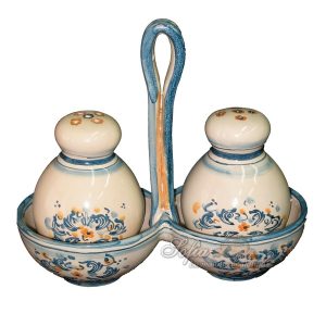 Sale e pepe c/piattino 19x15 s. d'arte blu/arancio