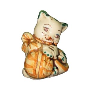 Gatto gomitolo h 9 s. arte verde/arancio - Bomboniera