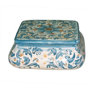 Portagioie quadrato 14x14 s. d'arte blu/arancio