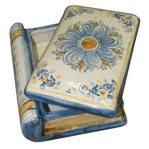 Portagioie a libro 13x10 s. d'arte blu/arancio - Bomboniera