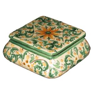 Portagioie quadrato 14x14 s. d'arte verde/arancio